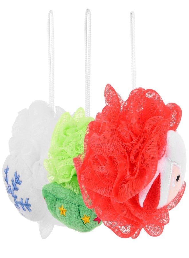 KALLORY 3pcs Christmas Bath Loofah Santa Claus Xmas Tree Mesh Pouf Ball Shower Sponge Body Scrubber for Bathroom Body Puff Scrubbers for Skin Exfoliating - Image 1